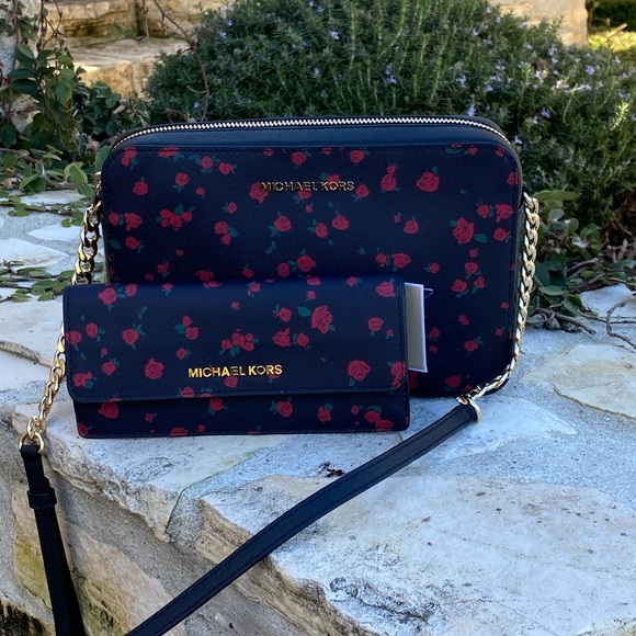 Michael Kors Handbags - NWT Michael Kors floral roses crossbody&wallet
